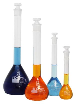 Picture of Sibata Class A Clear Glass Volumetric Flasks w/Glass Stopper
